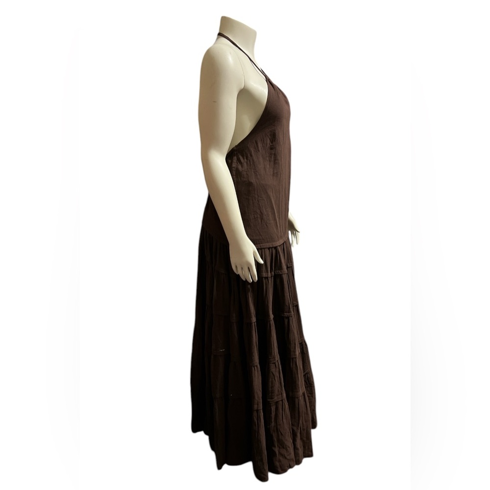 Free People Sz M Brown Dress Somewhere Sunny Drop Waist Maxi Tiered Flowy Boho - Picture 2 of 11